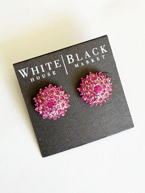 WHBM Couture Starburst Pink Rinestones Yellow Tone Cluster Stud Earrings NWT